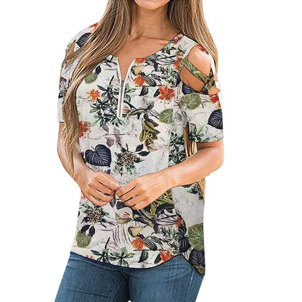 women's blouses & shirts summer flower print women oversized shirt hollow shoulder short sleeve loose blouse lower zipper femme blusa, White
women's blouses & shirts summer flower print women oversized shirt hollow shoulder short sleeve loose blouse lower zipper femme blusa, White