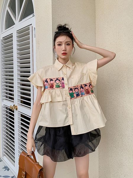 women's blouses & shirts summer 2021 female vintage casual cartoon print shirt blouse for ladies' western style asymmetrical, White
women's blouses & shirts summer 2021 female vintage casual cartoon print shirt blouse for ladies' western style asymmetrical, White