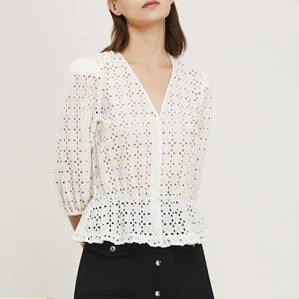 women's blouses & shirts hollow out and shirt white v-neck spring summer 2021 female sweet with buttons
women's blouses & shirts hollow out and shirt white v-neck spring summer 2021 female sweet with buttons