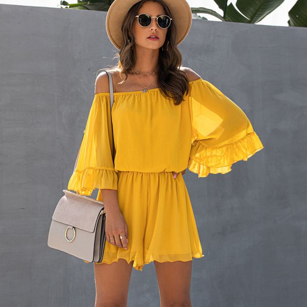 2021 new women off shoulder playsuit backless ruffle sleeve loose casual chiffon short romper summer holiday beach jumpsuit overalls 3f, Black
2021 new women off shoulder playsuit backless ruffle sleeve loose casual chiffon short romper summer holiday beach jumpsuit overalls 3f, Black