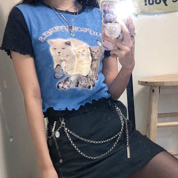 cute cartton crop short sleeve t shirt harajuku patchwork ruffle hem casual soft preppy women t shirt slim 2021 top, White
cute cartton crop short sleeve t shirt harajuku patchwork ruffle hem casual soft preppy women t shirt slim 2021 top, White