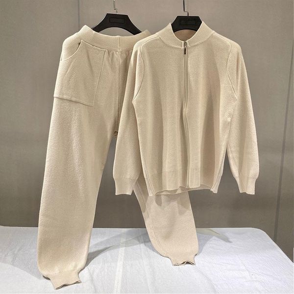 women's two piece pants knitted o-neck zippers cardigan sets solid casual long sleeve cardigans and loose with pockets winter ladies su, White
women's two piece pants knitted o-neck zippers cardigan sets solid casual long sleeve cardigans and loose with pockets winter ladies su, White