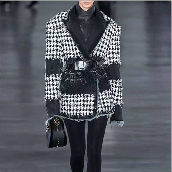2021 new fashion designer women's denim patchwork fringed houndstooth tweed blazer jacket y9aj, White;black
2021 new fashion designer women's denim patchwork fringed houndstooth tweed blazer jacket y9aj, White;black