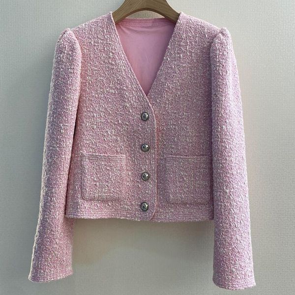 women's jackets 2021 autumn pink white woven elegant fashion tweed jacket women v-neck puff sleeve temperament short coat lady, Black;brown
women's jackets 2021 autumn pink white woven elegant fashion tweed jacket women v-neck puff sleeve temperament short coat lady, Black;brown