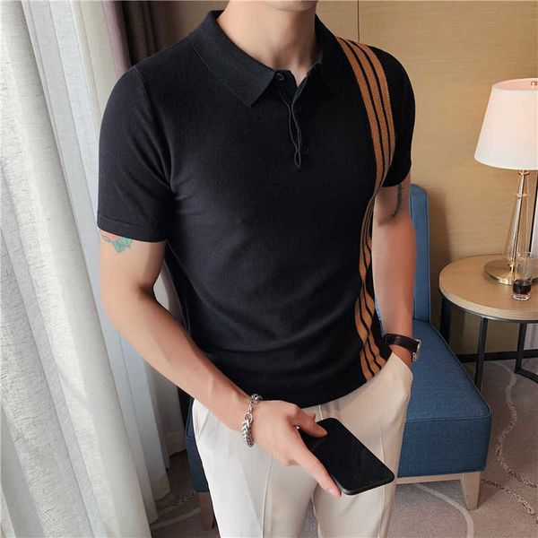 summer polo shirt striped slim stretch knit shirt men's short-sleeved polo shirt business casual male clothing black 210527, White;black
summer polo shirt striped slim stretch knit shirt men's short-sleeved polo shirt business casual male clothing black 210527, White;black