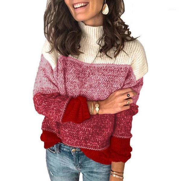 women turtleneck sweater casual long sleeve color block loose chunky knitted pullover women's sweaters, White;black
women turtleneck sweater casual long sleeve color block loose chunky knitted pullover women's sweaters, White;black