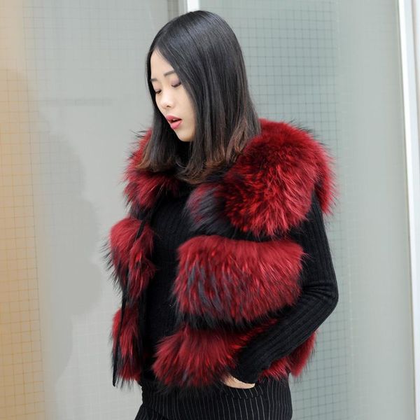 women's vests cx-g-b-103b genuine raccoon fur leather jacket vest, Black;white 
women's vests cx-g-b-103b genuine raccoon fur leather jacket vest, Black;white