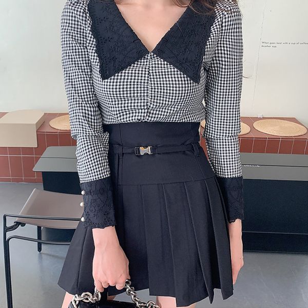 new arrival fashion spring two piece women preppy style peter pan collar shirt and high waist pleated skirt slim set zmh9, Black
new arrival fashion spring two piece women preppy style peter pan collar shirt and high waist pleated skirt slim set zmh9, Black