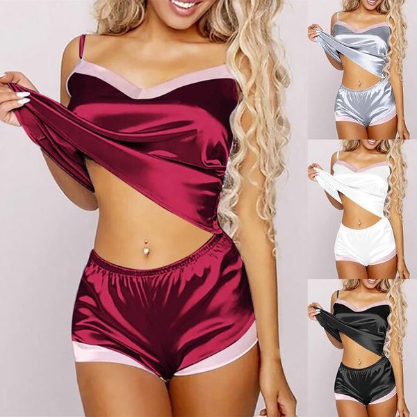 women's sleepwear pajamas set home suit and shorts v-neck sleeveless satin lace pijama clothes for women 2021, Black;red
women's sleepwear pajamas set home suit and shorts v-neck sleeveless satin lace pijama clothes for women 2021, Black;red