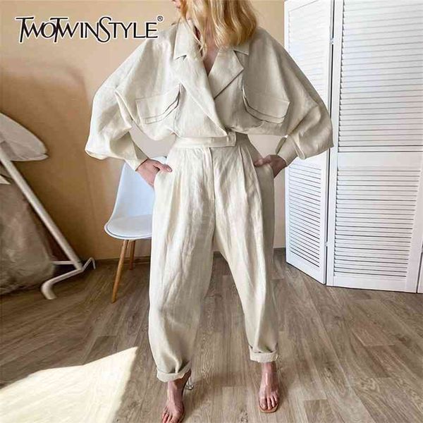 twotwinstyle casual solid two piece set for women notched long sleeve coat high waist straight pants female sets stylish 210727, White
twotwinstyle casual solid two piece set for women notched long sleeve coat high waist straight pants female sets stylish 210727, White