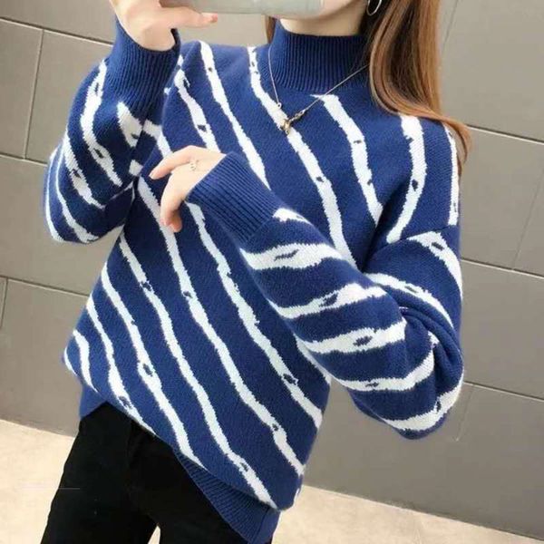 2021autumn winter new 2020 half turtleneck striped loose fit and fashionable knitted bottomed sweater women's pullover, White;black
2021autumn winter new 2020 half turtleneck striped loose fit and fashionable knitted bottomed sweater women's pullover, White;black