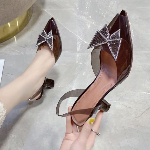 Sandals 2021 Women Sexy Peep Toe Pvc Fashion Bow Crystal High Heels Pumps Ladies Summer Slip On Party Shoes Woman 35-42