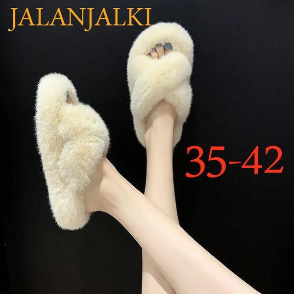 slippers jalanjalki women warm faux fur winter home shoes white femal slip on sandals non-slip flat sole slides big size 35-42, Black
slippers jalanjalki women warm faux fur winter home shoes white femal slip on sandals non-slip flat sole slides big size 35-42, Black