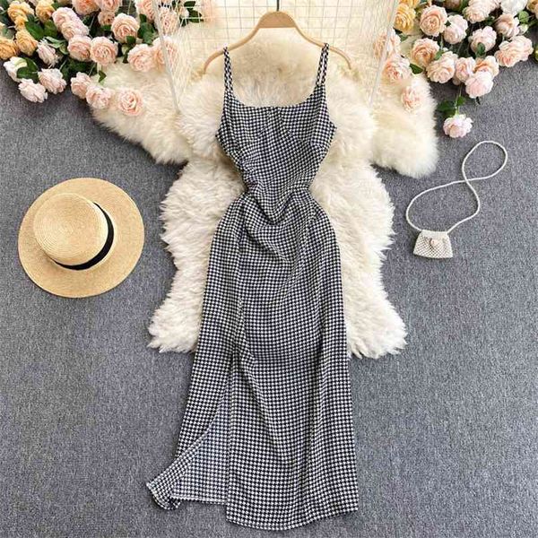 spaghetti strap plaid print women's dress summer fashion vintage party backless split mid-calf casual female 210603, Black;gray
spaghetti strap plaid print women's dress summer fashion vintage party backless split mid-calf casual female 210603, Black;gray