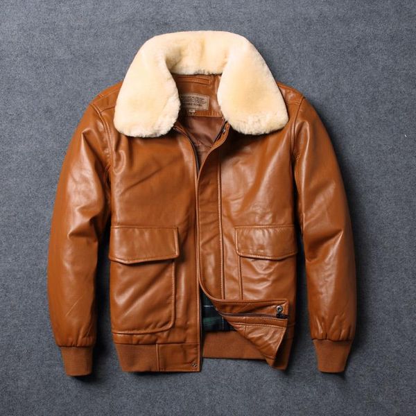 men's leather & faux pilot jackets wool collar sheepskin genuine coats winter thick male clothing mens brown smart casual coat, Black
men's leather & faux pilot jackets wool collar sheepskin genuine coats winter thick male clothing mens brown smart casual coat, Black