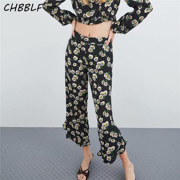 women's pants & capris chbblf women daisy floral print straight zipper calf length casual female ruffles trousers bgb9129, Black;white
women's pants & capris chbblf women daisy floral print straight zipper calf length casual female ruffles trousers bgb9129, Black;white