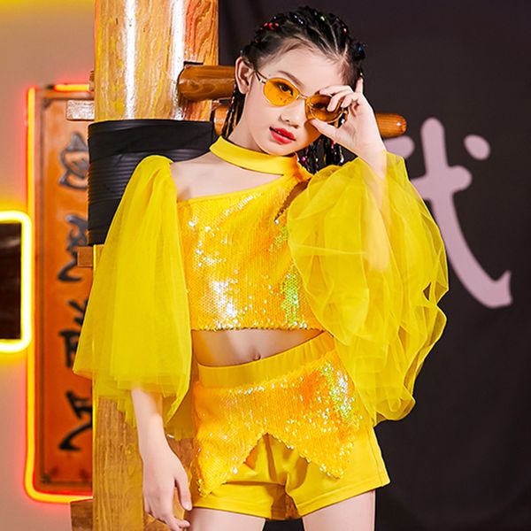 2021 new hip hop dance costume girls yellow sequined jazz suit stage performance clothing modern outfit kids street dancing wear, Black;red
2021 new hip hop dance costume girls yellow sequined jazz suit stage performance clothing modern outfit kids street dancing wear, Black;red