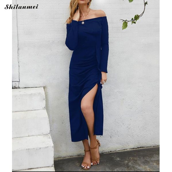 casual dresses off shoulder long party dress women sleeve maxi 2021 autumn solid black blue side slit fashion, Black;gray
casual dresses off shoulder long party dress women sleeve maxi 2021 autumn solid black blue side slit fashion, Black;gray