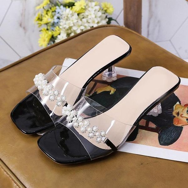 women summer high heels slippers ladies sandals shoes pearl transparent pu comfort woman footwear 2021 new pumps fashion, Black
women summer high heels slippers ladies sandals shoes pearl transparent pu comfort woman footwear 2021 new pumps fashion, Black