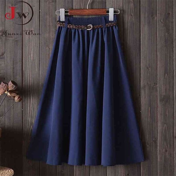 women preppy style summer skirt casual a-line solid with belt mid-length fashion elegant chic girls midi skirts saias 210621, Black
women preppy style summer skirt casual a-line solid with belt mid-length fashion elegant chic girls midi skirts saias 210621, Black
