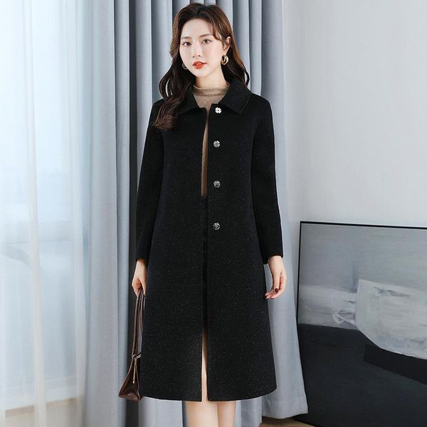 women's wool & blends double sided tweed coat middle and long style 2021 autumn winter single breasted cashmere, Black
women's wool & blends double sided tweed coat middle and long style 2021 autumn winter single breasted cashmere, Black