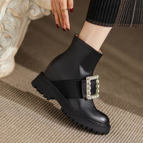 2021 british style square button martin inner high thick bottom short women's fashion chelsea boots, Black
2021 british style square button martin inner high thick bottom short women's fashion chelsea boots, Black