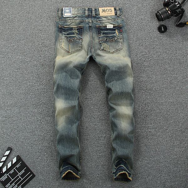 style fashion italian retro design slim fit denim ripped mens pants brand clothing nostalgia color biker qj06, Blue
style fashion italian retro design slim fit denim ripped mens pants brand clothing nostalgia color biker qj06, Blue
