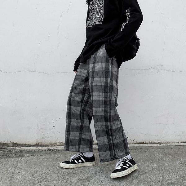 men's pants spring cotton plaid fashion retro casual men streetwear korean hip-hop straight wide-leg mens trousers rogb, Black
men's pants spring cotton plaid fashion retro casual men streetwear korean hip-hop straight wide-leg mens trousers rogb, Black