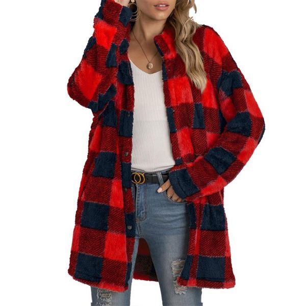 women's wool & blends fuzzy plaid jacket for women autumn winter lapel long sleeve faux fur button coat warm fleece outwears cardigan c, Black
women's wool & blends fuzzy plaid jacket for women autumn winter lapel long sleeve faux fur button coat warm fleece outwears cardigan c, Black