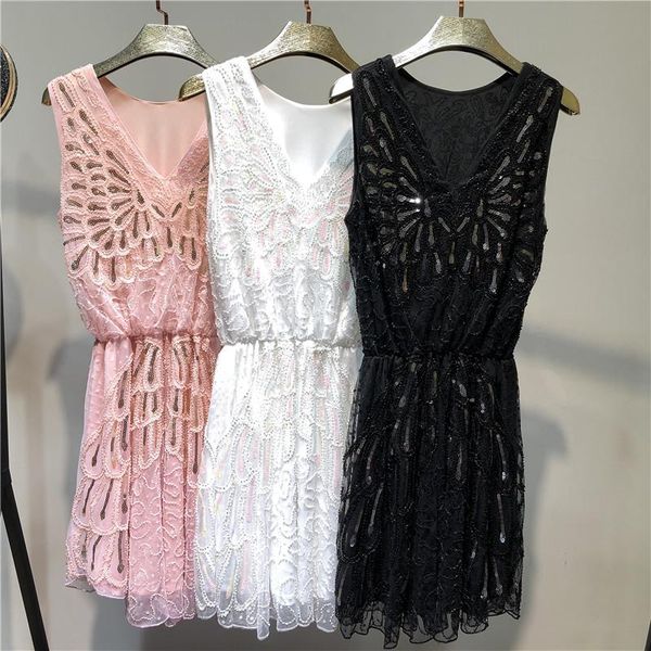 summer vintage bright wire beading straight geometric sleeveless v-neck pink black white women party sequined dress 97129, Black;gray
summer vintage bright wire beading straight geometric sleeveless v-neck pink black white women party sequined dress 97129, Black;gray