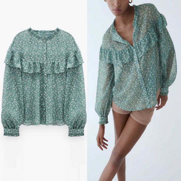 za ruffle print chiffon blouse women fashion o-neck long sleeve transparent shirts woman front button vintage 210602, White
za ruffle print chiffon blouse women fashion o-neck long sleeve transparent shirts woman front button vintage 210602, White