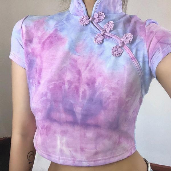 kaisendz chinese style cheongsam summer women's t-shirt button o-neck dyeing ladies casual streetwear women's t-shirt, White
kaisendz chinese style cheongsam summer women's t-shirt button o-neck dyeing ladies casual streetwear women's t-shirt, White