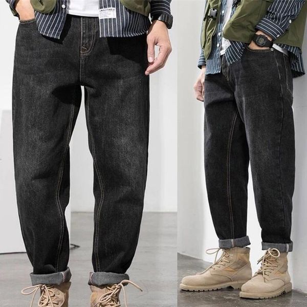 high street men harem jeans spring 2021 loose pants fashion straight washed black denim jeans korean streetwear man clothing, Blue 
high street men harem jeans spring 2021 loose pants fashion straight washed black denim jeans korean streetwear man clothing, Blue