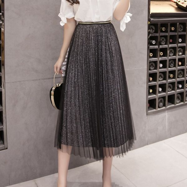 2021 new women pleated solid mesh spring and summer midi skirt female temperament elastic high waist long casual vintage skirts 90c0, Black
2021 new women pleated solid mesh spring and summer midi skirt female temperament elastic high waist long casual vintage skirts 90c0, Black