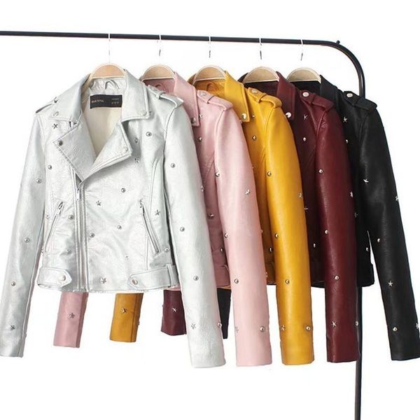 women's leather & faux 2021 design women fashion jacket autumn with rivet female motocycle coat 5 colors available, Black
women's leather & faux 2021 design women fashion jacket autumn with rivet female motocycle coat 5 colors available, Black