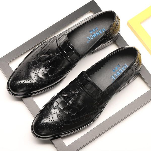dress shoes genuine cow leather brogues slip-on pointed toe crocodile printed fringe decoration formal wedding party for men f44, Black
dress shoes genuine cow leather brogues slip-on pointed toe crocodile printed fringe decoration formal wedding party for men f44, Black