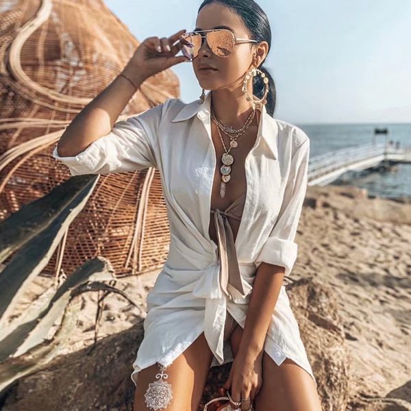 2021 new deep v ncek long sleeve shirt dress for women beach white swim bikini cover up casual summer dresses vestidos kls1
2021 new deep v ncek long sleeve shirt dress for women beach white swim bikini cover up casual summer dresses vestidos kls1