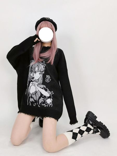 women's sweaters gothic lolita oversized mid-length knitted sweater cartoon pattern round neck pullover cool girl autumn winter, White;black
women's sweaters gothic lolita oversized mid-length knitted sweater cartoon pattern round neck pullover cool girl autumn winter, White;black