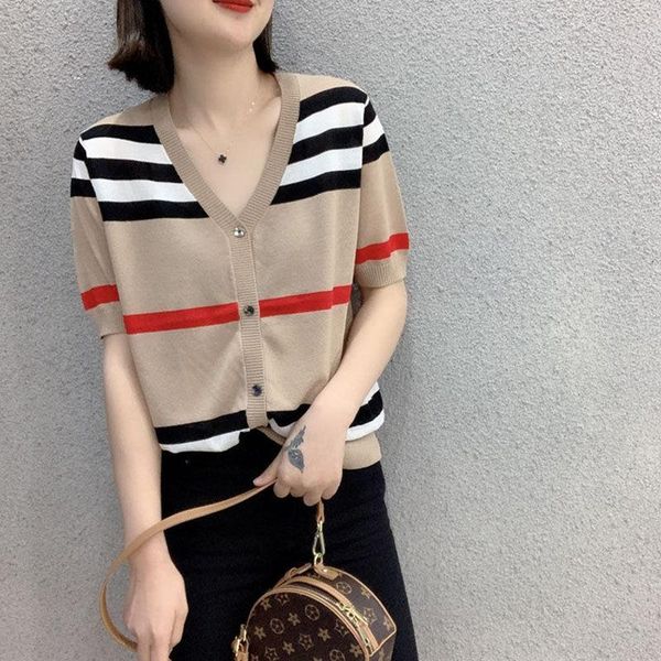 women's knits & tees 2021 summer knitted cardigan t-shirt thin short sleeve sunscreen jacket v-neck striped shawl, White
women's knits & tees 2021 summer knitted cardigan t-shirt thin short sleeve sunscreen jacket v-neck striped shawl, White