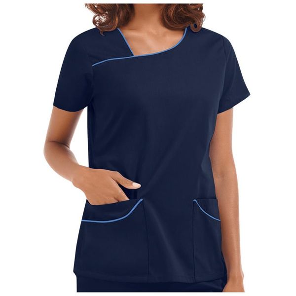 women's t-shirt summer short sleeve v-neck pocket care workers female solid color poleras mujer, White
women's t-shirt summer short sleeve v-neck pocket care workers female solid color poleras mujer, White