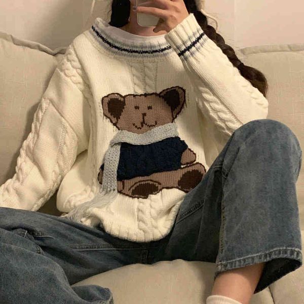 women's sweaters women autumn winter round collar twist sweater long sleeve loose steric bear knitted pullovers cute white jumper schoo, White;black
women's sweaters women autumn winter round collar twist sweater long sleeve loose steric bear knitted pullovers cute white jumper schoo, White;black