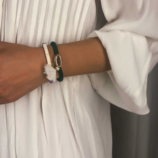 jewelry national style soft pottery creative hand decoration female mixed color tassel spiral shell suit bracelet, Silver
jewelry national style soft pottery creative hand decoration female mixed color tassel spiral shell suit bracelet, Silver