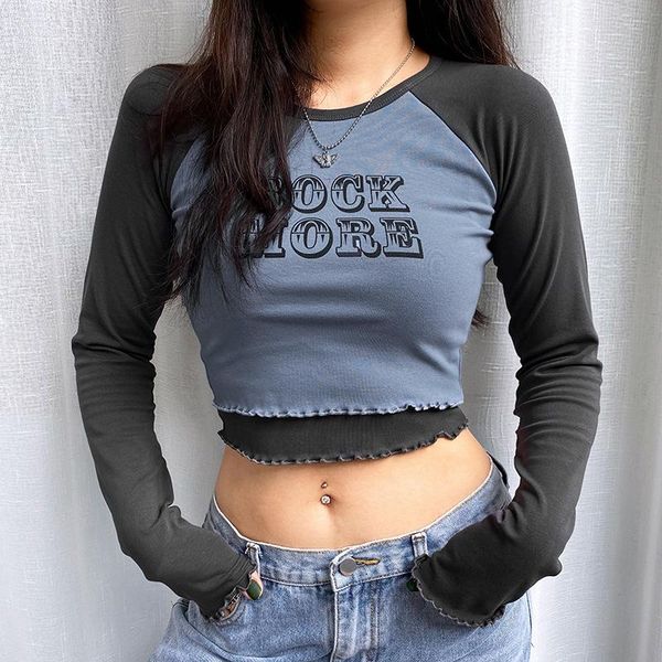 women's t-shirt short raglan shoulder hit color wood ears letter printing long-sleeved female autumn navel slimming fake two-piece top, White
women's t-shirt short raglan shoulder hit color wood ears letter printing long-sleeved female autumn navel slimming fake two-piece top, White