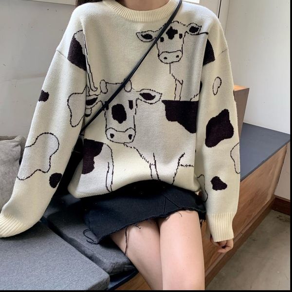 vintage casual loose lazy cow sweater female korean harajuku womens sweaters japanese kawaii cute ulzzang clothing for women, White;black
vintage casual loose lazy cow sweater female korean harajuku womens sweaters japanese kawaii cute ulzzang clothing for women, White;black