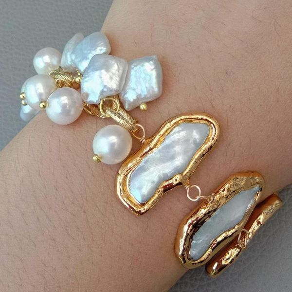 tennis 8'' natural freshwater white biwa keshi pearl pave potato gold plated chain wrap bracelet, Golden;silver
tennis 8'' natural freshwater white biwa keshi pearl pave potato gold plated chain wrap bracelet, Golden;silver