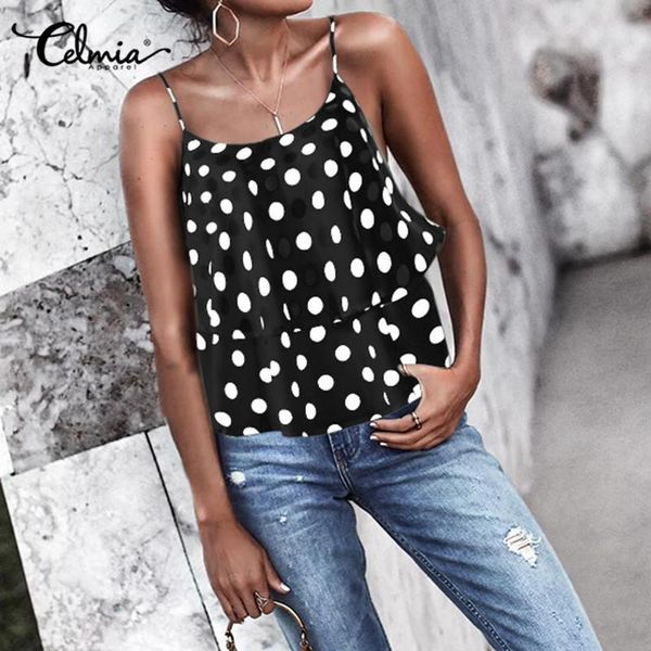 women's tanks & camis 5xl celmia2021 summer women polka dot print camisole casual sleeveless ruffles strap lace up chiffon shirt, White
women's tanks & camis 5xl celmia2021 summer women polka dot print camisole casual sleeveless ruffles strap lace up chiffon shirt, White