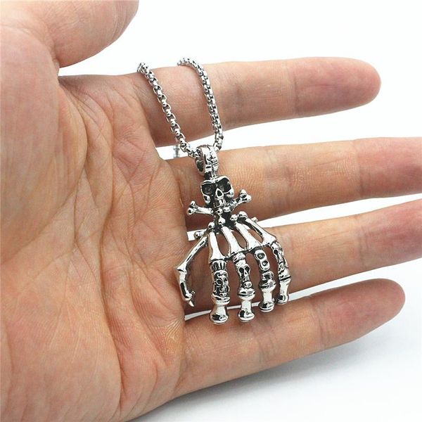 pendant necklaces cool punk big skull hand necklace stainless steel chain for men womens jewelry xl79, Silver
pendant necklaces cool punk big skull hand necklace stainless steel chain for men womens jewelry xl79, Silver