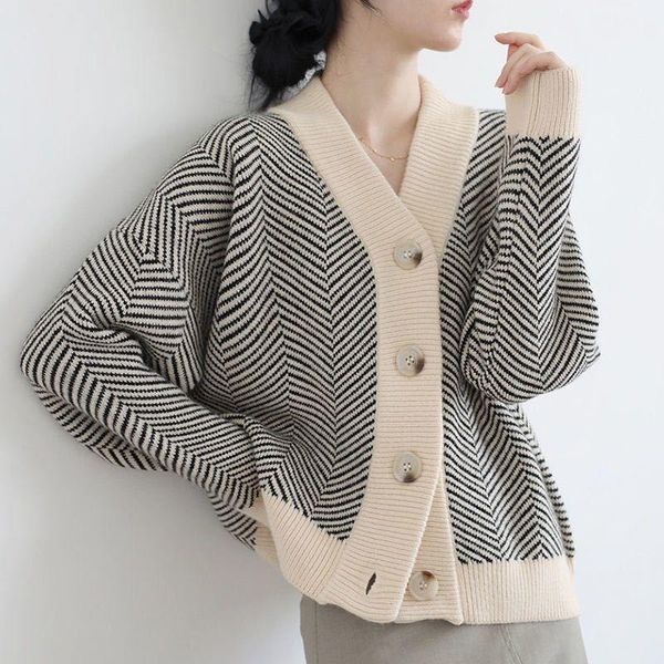 women's knits & tees 2021 autumn women striped knitted cardigan sweater vintage korean chic long sleeve fashion streetwear loose coat, White
women's knits & tees 2021 autumn women striped knitted cardigan sweater vintage korean chic long sleeve fashion streetwear loose coat, White