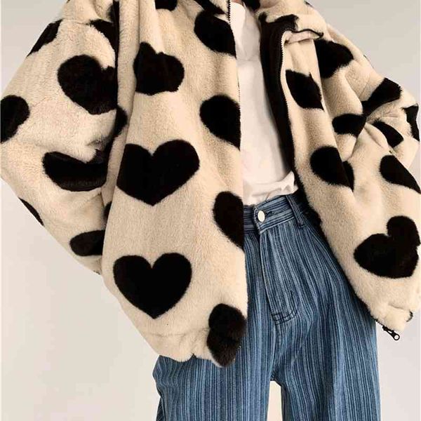 women's wool & blends beige faux fur coat women heart print sherpa kawaii fleece jacket cute winter outerwear korean fashion cloth, Black
women's wool & blends beige faux fur coat women heart print sherpa kawaii fleece jacket cute winter outerwear korean fashion cloth, Black