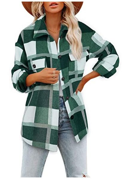 women's wool & blends autumn and winter long-sleeved loose plaid shirt woolen jacket female 2021 simple casual temperament lapel, Black
women's wool & blends autumn and winter long-sleeved loose plaid shirt woolen jacket female 2021 simple casual temperament lapel, Black